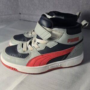 PUMA Rebound Joy High Top Boys SZ 12C Sneakers Casual Shoes Navy Red White Gray